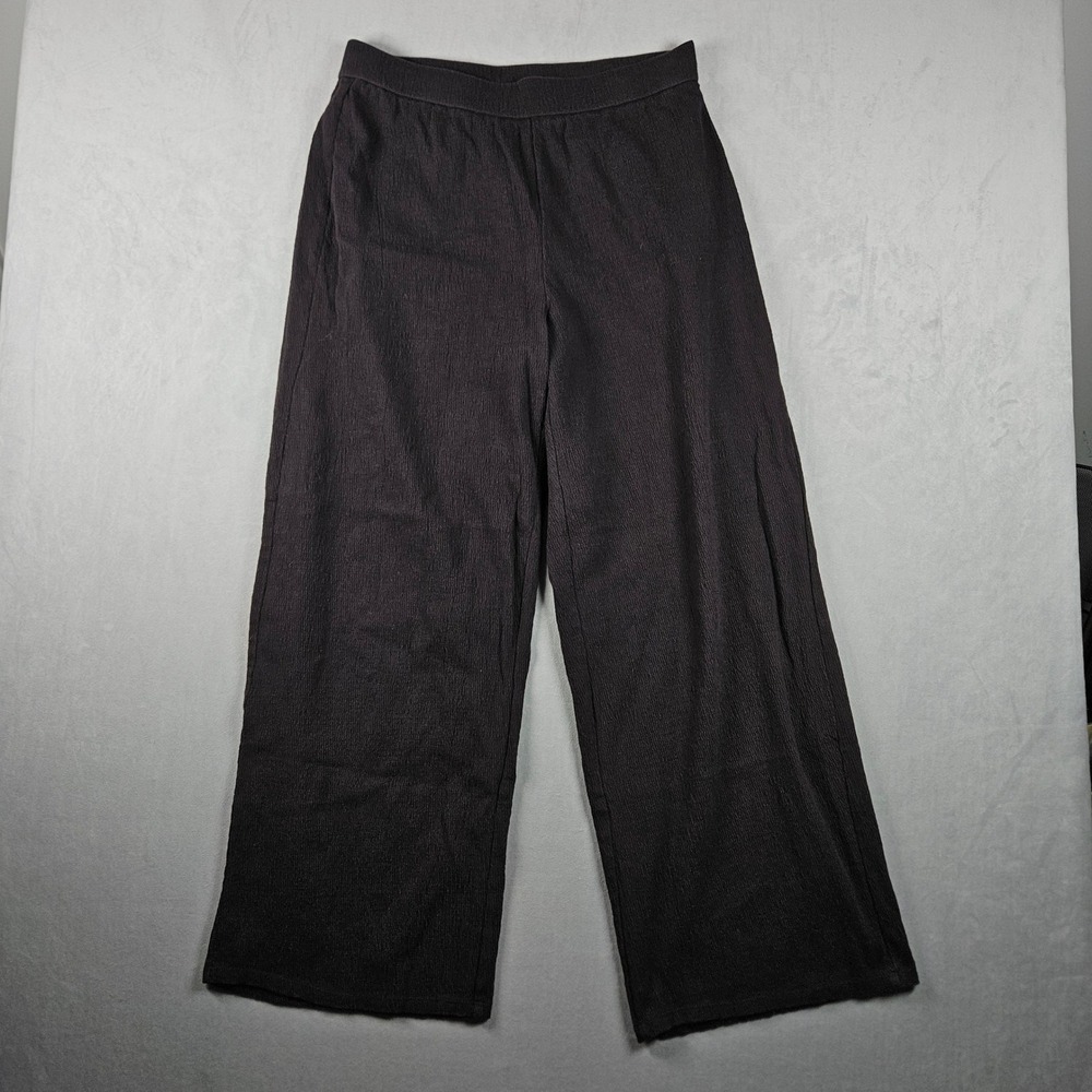 Eileen Fisher Crinkled Jersey Wide Leg Pants Womens XS Black High Rise Stretch